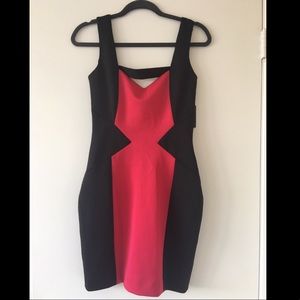 Sexy black and red color block dress